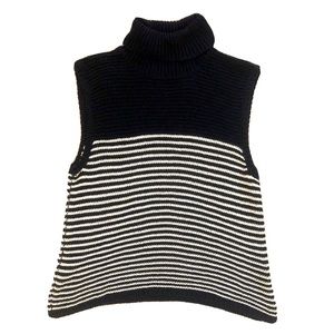 Emanuel Ungaro Black and White Striped Knit Turtleneck Top